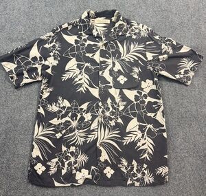 Island Republic Men's S Silk Hawaiian Aloha Shirt Gray Hibiscus Floral Button Up